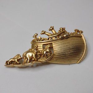 Vintage AJC Noah's Ark Gold Tone Brooch